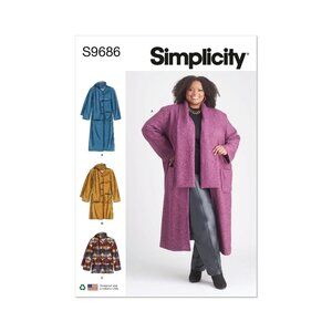 Simplicity S9686 Womens Coat Sewing Pattern With Scarf‎ Variations Sizes 20w-28w